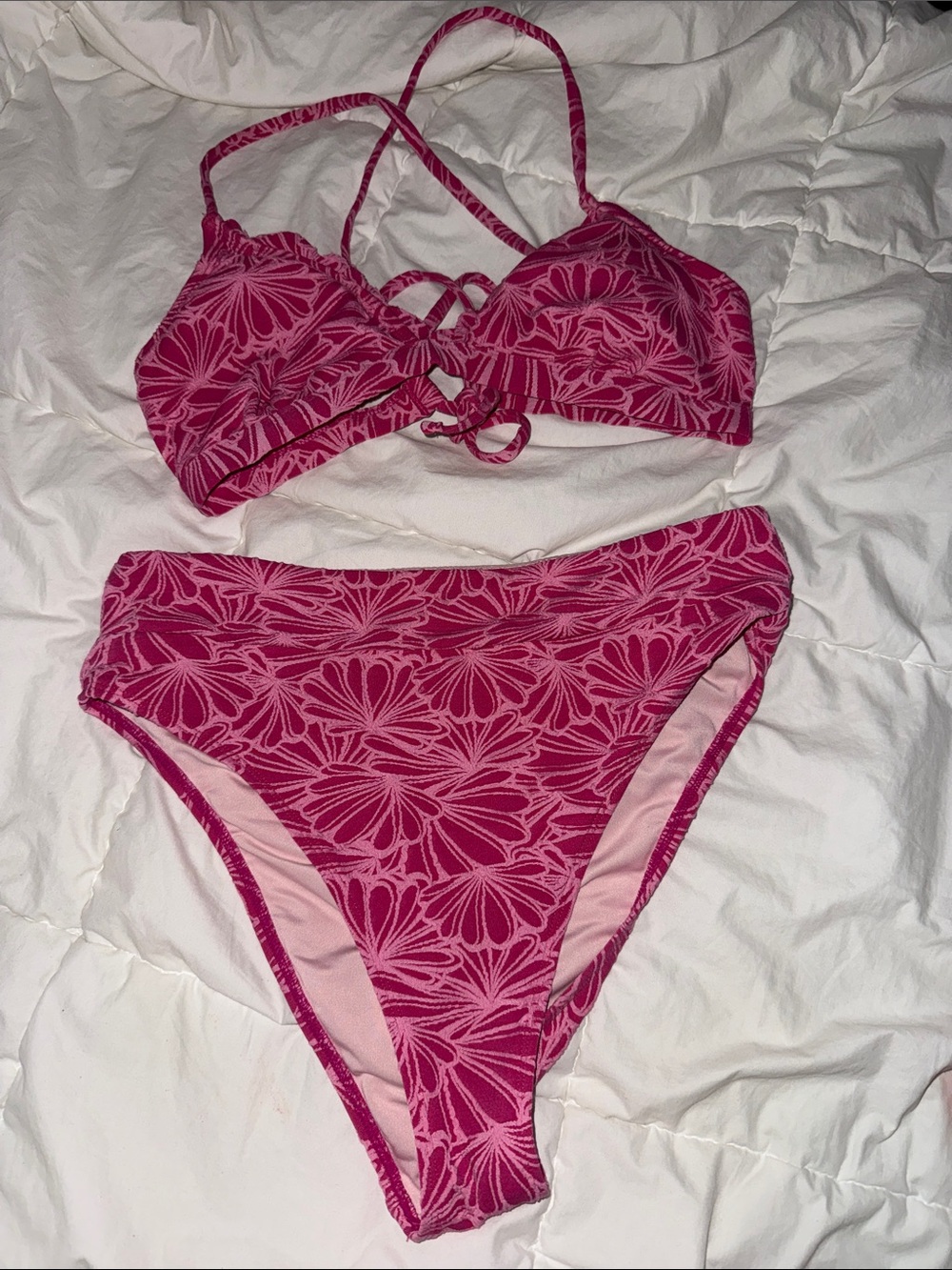Cupshe Fuchsia Floral Lace-Up Bikini Set